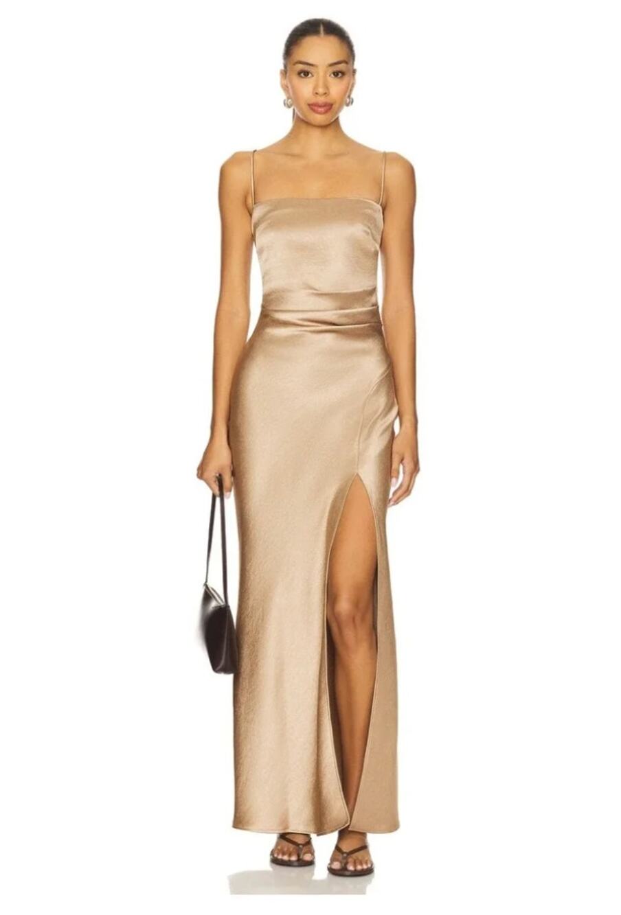 NWT House of Harlow 1960 Satin Ruched Slip Dress Champagne XS
